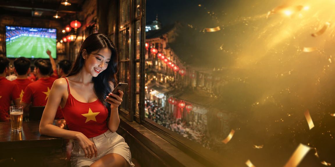 Người dùng tại Hà Nội sử dụng ứng dụng casino an toàn với đèn lồng trang trí xung quanh